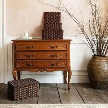 GRANNY SAYS Wicker Baskets with Lids, Set of 3 Decorative Storage Boxes, Woven Basket for Organizing, Storage and Organizer Baskets, Nesting Woven Wicker Storage Basket, Brown, 3-Pack