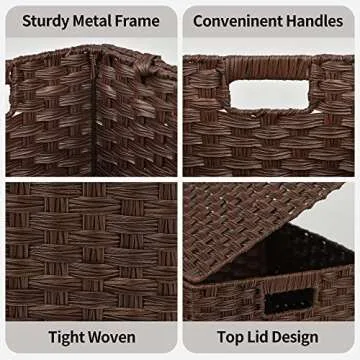 GRANNY SAYS Wicker Baskets with Lids, Set of 3 Decorative Storage Boxes, Woven Basket for Organizing, Storage and Organizer Baskets, Nesting Woven Wicker Storage Basket, Brown, 3-Pack