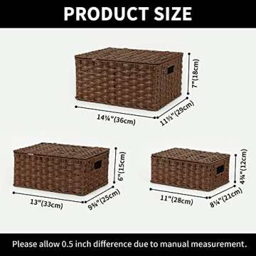 GRANNY SAYS Wicker Baskets with Lids, Set of 3 Decorative Storage Boxes, Woven Basket for Organizing, Storage and Organizer Baskets, Nesting Woven Wicker Storage Basket, Brown, 3-Pack