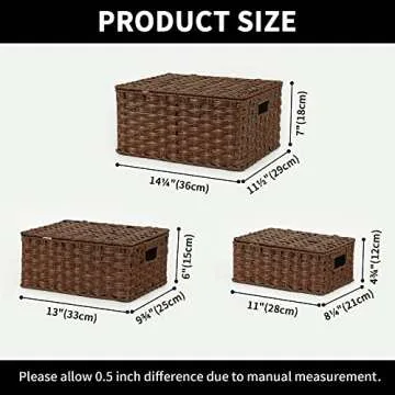 GRANNY SAYS Wicker Baskets with Lids, Set of 3 Decorative Storage Boxes, Woven Basket for Organizing, Storage and Organizer Baskets, Nesting Woven Wicker Storage Basket, Brown, 3-Pack