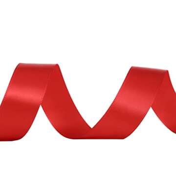 KSRIGHT 1 inch x 25 Yards Double Faced Red Satin Ribbon for Gift Wrapping,Wedding Decoration, Bows M...