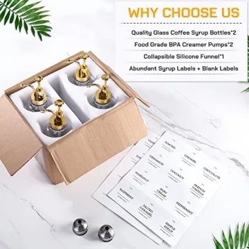 YYC Glass Coffee Syrup Dispenser Set with Pumps & Labels