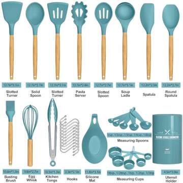 Umite Chef Kitchen Cooking Utensils Set, 33 pcs Non-stick Silicone Utensils Spatula Set with Holder, Silicone Kitchen Gadgets Utensil Set(Dark Blue)