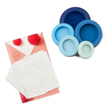 MightyNest 5 Piece Silicone Food Storage Set and Fresh Paper Wrap Sheets for Eco-Friendly Cheese Pre...