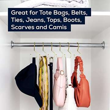 HOME DEPUTY Purse organizer for closet - 6 bag hooks - Gold - Purse hangers for closet with unique twisted hook design which saves space - Your handbags will look great in your closet