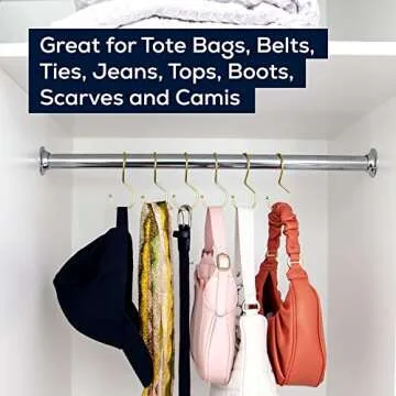 HOME DEPUTY Purse organizer for closet - 6 bag hooks - Gold - Purse hangers for closet with unique twisted hook design which saves space - Your handbags will look great in your closet
