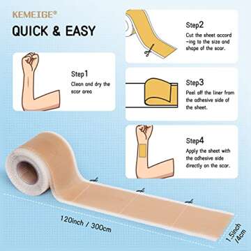 Silicone Scar Sheets,1.6"x120"- Silicone Scar Tape,Medical Scar Removal Strips for Keloid,Tummy Tuck,Acne Removal Treatment,Post Surgery Supplies 7-8 Month Supply