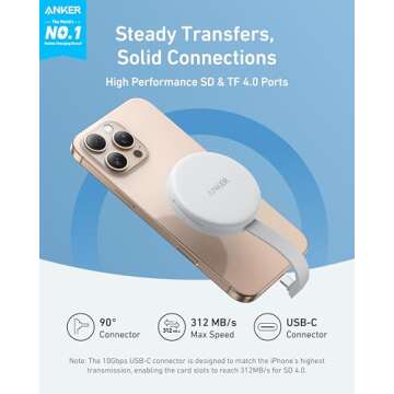 Anker MagGo USB-C Adapter, SD Card Reader for iPhone 16/15 Series, Portable Magnetic Memory Card Rea...
