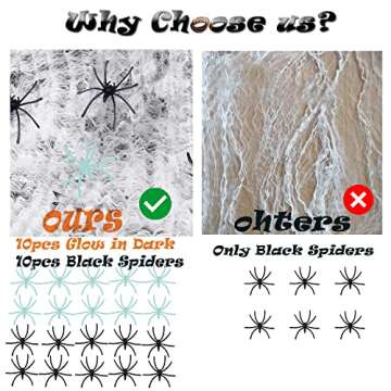 KIWILEPI 300sqft Spider Webs Halloween Decorations,Stretchy Spider Web Cobwebs with 10 Glow Fake Spi...