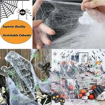 KIWILEPI 300sqft Spider Webs Halloween Decorations,Stretchy Spider Web Cobwebs with 10 Glow Fake Spider 10 Creepy Black Spiders White Webbing Outdoor Indoor Haunted House Spooky Party Décor