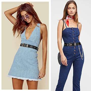 FIORETTO Grommet Leather Belt with Detachable Chain