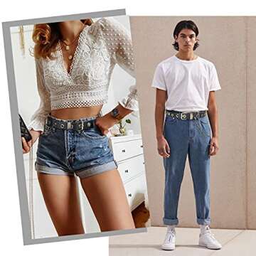 FIORETTO Grommet Leather Belt with Detachable Chain