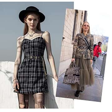 FIORETTO Grommet Leather Belt with Detachable Chain