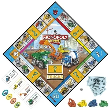 Hasbro Gaming Monopoly Junior Trucks Edition Board Game for Kids Ages 5+, 2-4 Player Kids Games