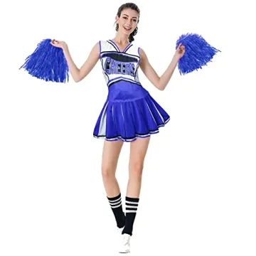 Colorful House Women’s Cheerleader Costume with Pom Poms