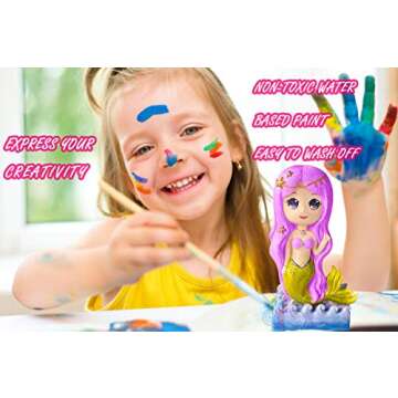 Yileqi Paint Your Own Mermaid Painting Kit, Mermaid Toys Paint Mermaid Crafts and Arts Set for Girls Ages 4 5 6 7 8 9 10 Years Old, Non Ceramic & Non Fragile, Kids Piggy Banks Birthday Gift