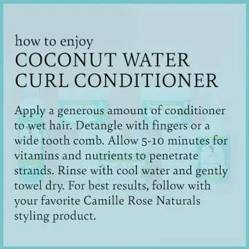 Camille Rose Coconut Water Curl Conditioner with Natural Coconut, Rosemary, & Castor Oils to Hydrate and Detangle, for Curly & Coily Hair Types, 12 oz