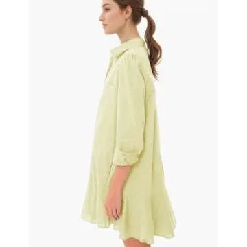 Malajisi Womens Tunic Shirt Dress Long Sleeve Button Down Collared Ruffle Hem Mini Dresses with Pockets(Yellow,M)