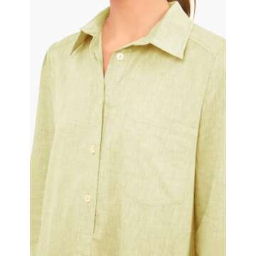 Malajisi Womens Tunic Shirt Dress Long Sleeve Button Down Collared Ruffle Hem Mini Dresses with Pockets(Yellow,M)