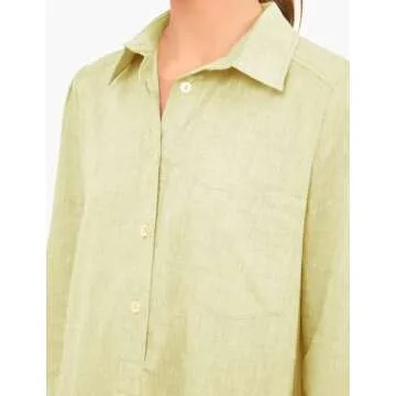 Malajisi Womens Tunic Shirt Dress Long Sleeve Button Down Collared Ruffle Hem Mini Dresses with Pockets(Yellow,M)