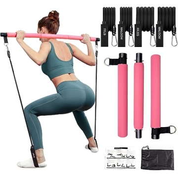MALOOW Pilates Exercise Bar Kit with Resistance Bands(40lbs&60lbs),Portable Pilates Equipment for Me...