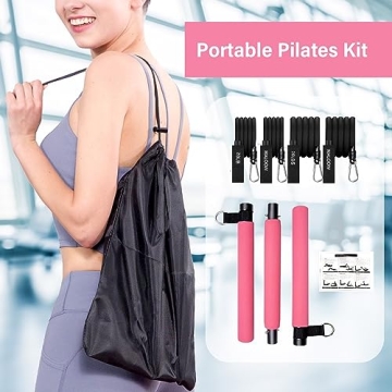 MALOOW Pilates Bar Kit with Resistance Bands for Fitness
