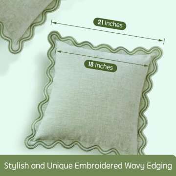 TINYSUN Green Decorative Scalloped Throw Pillow Covers Set of 2, Embroidered Scallop Wavy Design, Premium Chenille Cushion Spring Pillow Cover for Outdoor Sofa Couch Living Room(Mint Green,18x18 Inch)