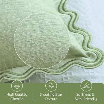 TINYSUN Green Decorative Scalloped Throw Pillow Covers Set of 2, Embroidered Scallop Wavy Design, Premium Chenille Cushion Spring Pillow Cover for Outdoor Sofa Couch Living Room(Mint Green,18x18 Inch)