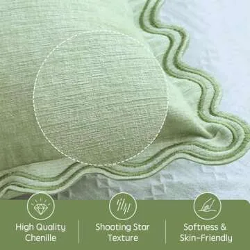 TINYSUN Green Decorative Scalloped Throw Pillow Covers Set of 2, Embroidered Scallop Wavy Design, Premium Chenille Cushion Spring Pillow Cover for Outdoor Sofa Couch Living Room(Mint Green,18x18 Inch)