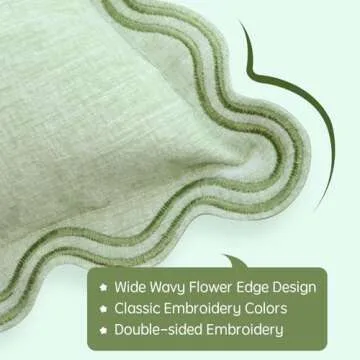 TINYSUN Green Decorative Scalloped Throw Pillow Covers Set of 2, Embroidered Scallop Wavy Design, Premium Chenille Cushion Spring Pillow Cover for Outdoor Sofa Couch Living Room(Mint Green,18x18 Inch)