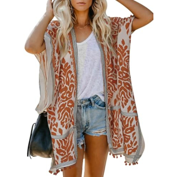 Dokotoo Womens Kimonos Long Cardigans Holiday Summer Beach Hawaiian Vacation Resort Wear Cruise Esse...