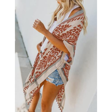 Dokotoo Womens Kimonos Long Cardigans Holiday Summer Beach Hawaiian Vacation Resort Wear Cruise Essentials Outfits Ladies Kimonos Swimsuit Coverup Swim Bathing Suit Cover up Swimwear Orange