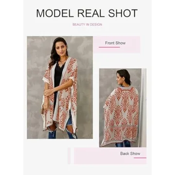 Dokotoo Womens Kimonos Long Cardigans Holiday Summer Beach Hawaiian Vacation Resort Wear Cruise Essentials Outfits Ladies Kimonos Swimsuit Coverup Swim Bathing Suit Cover up Swimwear Orange