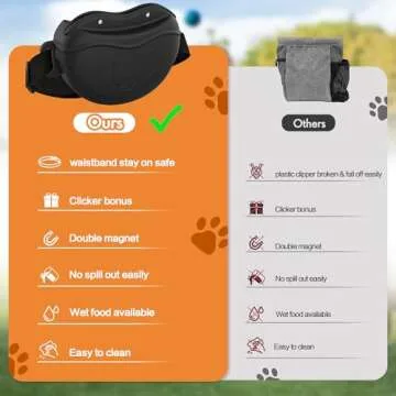 AWINNER Dog Treat Pouch - Premium Silicone - Upgrade 4 Strong Magnets Enhanced Magnetic Closure, Adjustable Waist Belt - Ideal for Puppy Training and Outdoor Walks (Black)