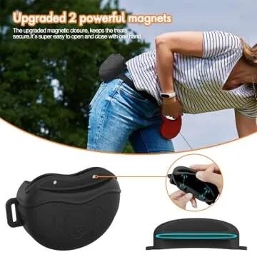 AWINNER Dog Treat Pouch - Premium Silicone - Upgrade 4 Strong Magnets Enhanced Magnetic Closure, Adjustable Waist Belt - Ideal for Puppy Training and Outdoor Walks (Black)