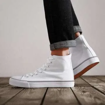 ZGR Men's High Top Canvas Sneakers Lace Up Classic Casual Walking Shoes(White,US10)