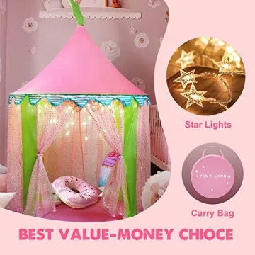 Tiny Land Princess-Tent with Star Lights & Carry Case, Pop Up Play-Tent, Princess Castle Indoor Playhouse, Foldable Kids Play Tent Outdoor, Toddler-Tent for Girls