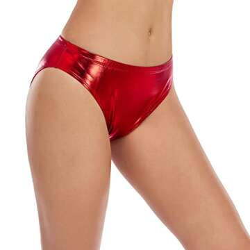 Kepblom Women Shiny Metallic Panty Briefs High Cut Dance Shorts (red, Small)