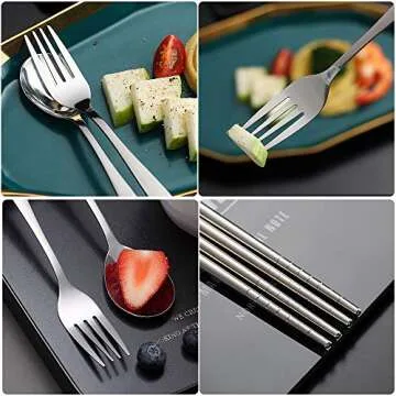 ArderLive Portable Flatware Set, 18/8 Stainless Steel Travel Cutlery Utensil Set, 3-piece Portable Tableware Set includes Spoon, Chopsticks with Case for Outdoor Office, Traveling (Pull-out box+Black)