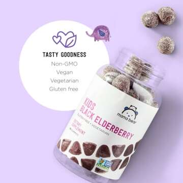 Mama Bear Vegetarian Kids Black Elderberry Gummies - Immune Support - 60 Count