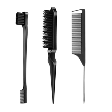 SWEET VIEW 3 Pcs Slick Back Grooming Set - Edge Brush, Bristle Brush, Rat Tail Comb & Teasing Brush ...