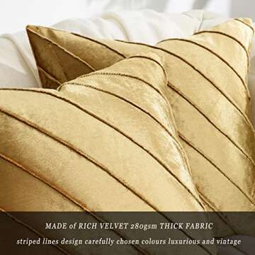 GIGIZAZA Decorative Velvet Pillow Covers 18x18, Set of 2 Gold Sofa Couch Throw Pillows Covers Cases,...