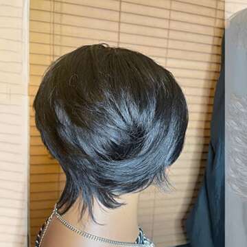 SAGA QUEEN Brazilian Human Hair Pixie Cut Wigs with Bangs for black women No Lace Front Human Hair Short Wigs For Black Women Pixie Short Cut Wigs for Women natural black, 1 Count (Pack of 1)