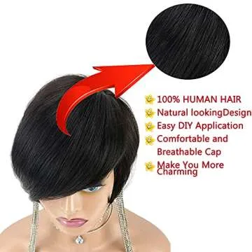 SAGA QUEEN Brazilian Human Hair Pixie Cut Wigs for Black Women