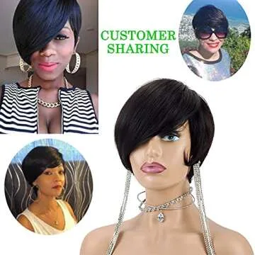 SAGA QUEEN Brazilian Human Hair Pixie Cut Wigs for Black Women