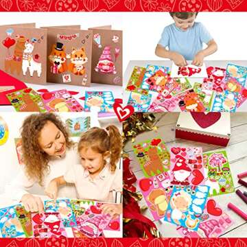 70 Sheets Valentines Stickers Crafts for Kids - Make-A-Llama/Bear/Fox/Cupid/Gnome Face Sticker- Vale...
