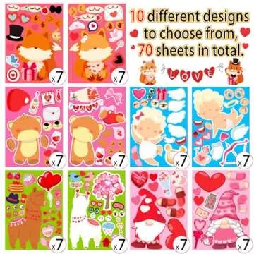70 Sheets Valentine's Stickers for Kids Crafts and Fun