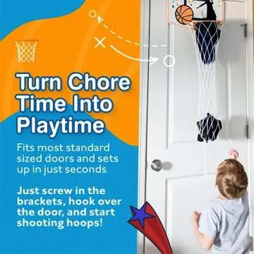 Taylor Toy Basketball Hamper, Sports Inspired Hamper, Over the Door Basketball Laundry Hamper, Kids Hanging Laundry Basket, Sports Hampers for Bedroom Decor