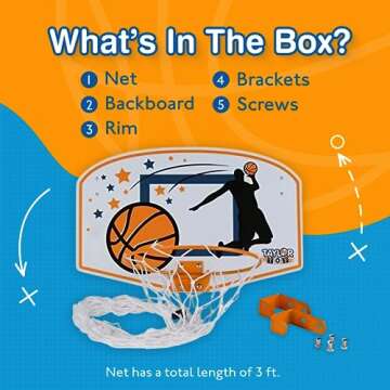 Taylor Toy Basketball Hamper, Sports Inspired Hamper, Over the Door Basketball Laundry Hamper, Kids Hanging Laundry Basket, Sports Hampers for Bedroom Decor
