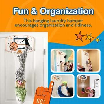 Taylor Toy Basketball Hamper, Sports Inspired Hamper, Over the Door Basketball Laundry Hamper, Kids Hanging Laundry Basket, Sports Hampers for Bedroom Decor